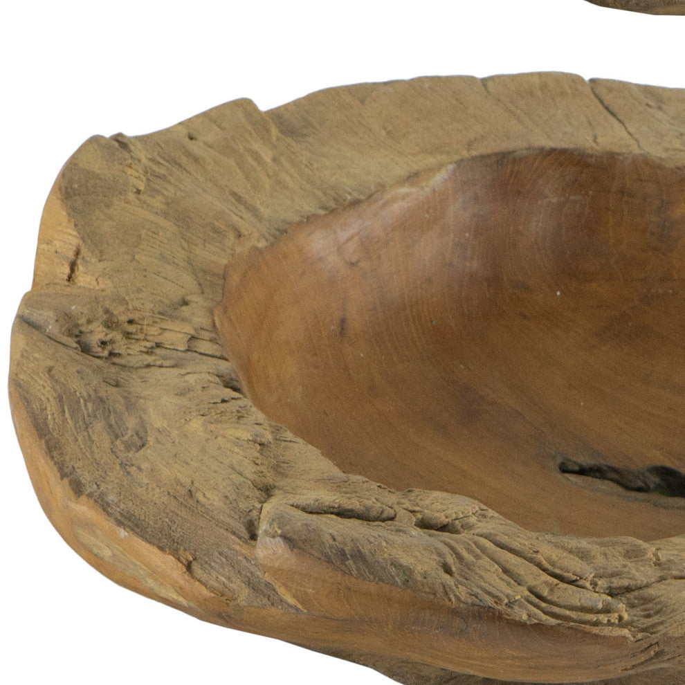 Benzara BM284953 2-Piece Set Teak Wood Table Bowls, Brown Finish