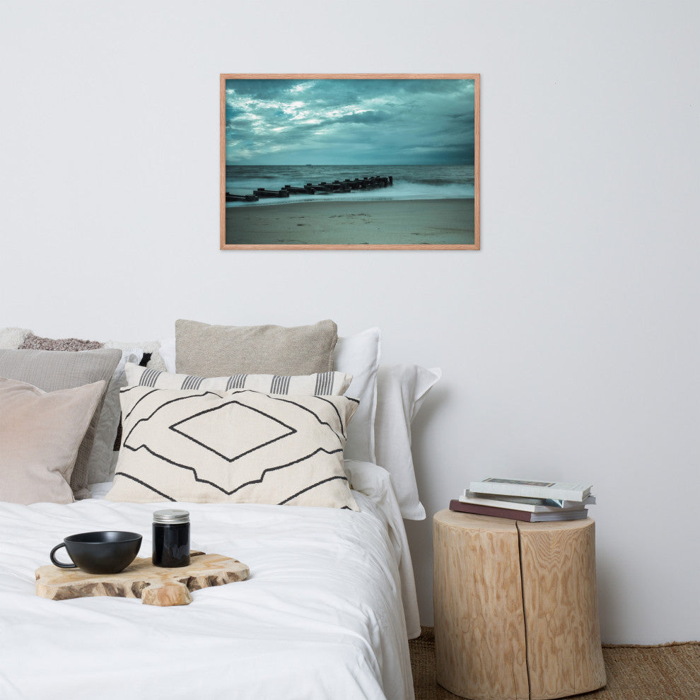 Blue Morning at Rehoboth Coastal Landscape Framed Photo Paper Wall Art Prints, Red Oak, 24" X 36"