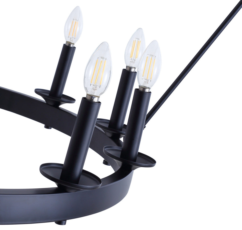 28-Light Wagon Wheel Chandelier Candle Tiered Pendant Lighting, Black
