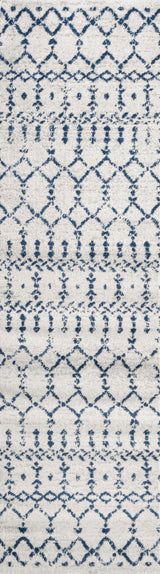 Moroccan HYPE Boho Vintage Diamond Runner Rug, Cream/Navy, 2 X 8