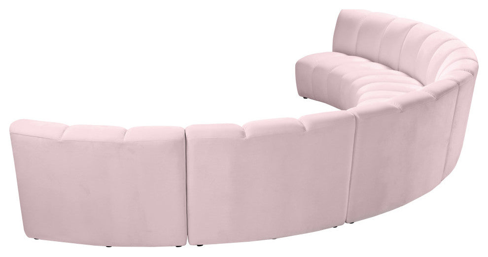 Infinity Channel Tufted Velvet Modular Chair, Pink, 6 Piece
