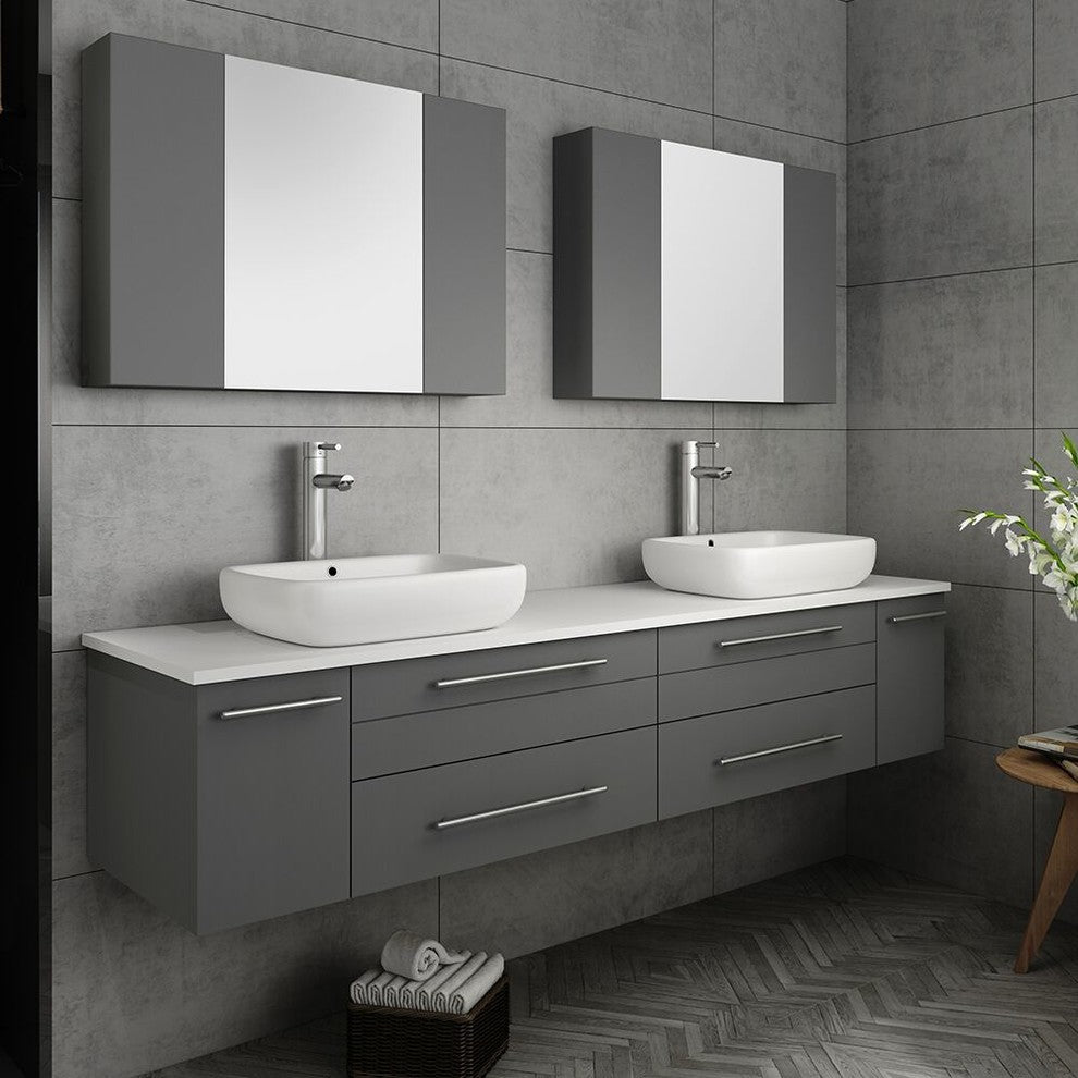 Fresca Lucera 72" Wall Hung Double Sink Bathroom Vanity With Medicine Cabinet