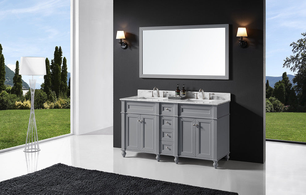 60" Double Bathroom Vanity Base, Taupe Gray