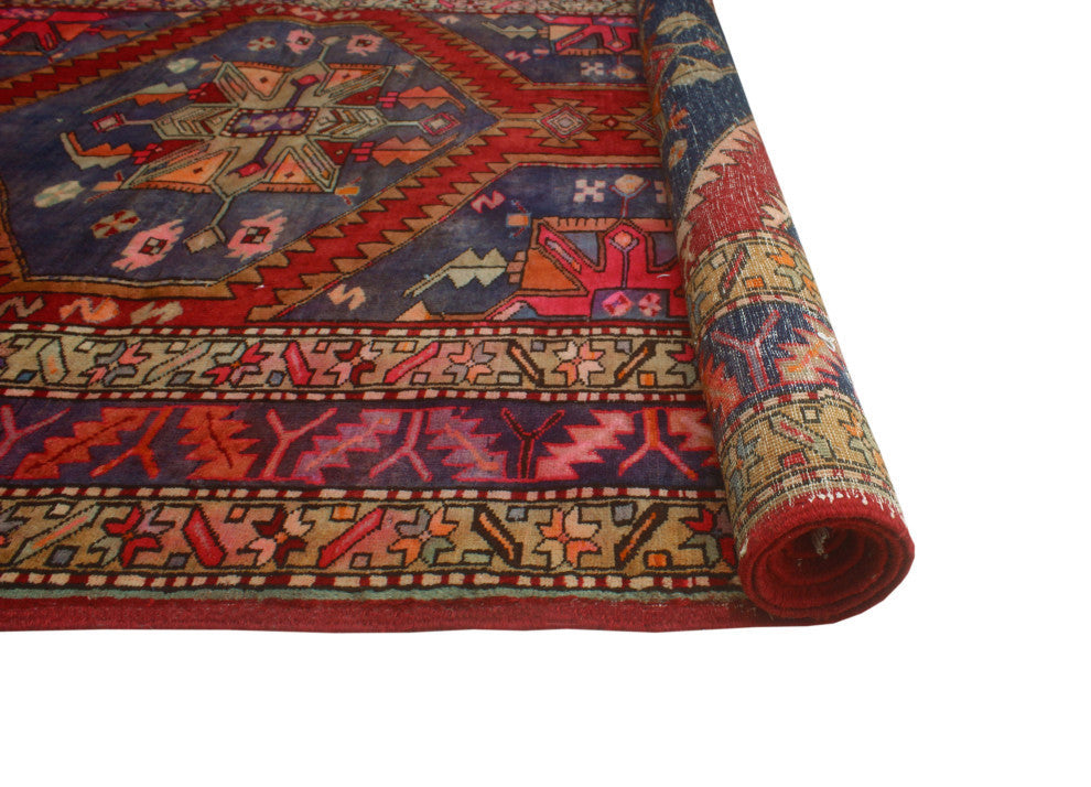 Fine Vintage Distressed Graciela Navy/Burgundy Runner, 4'8x9'11