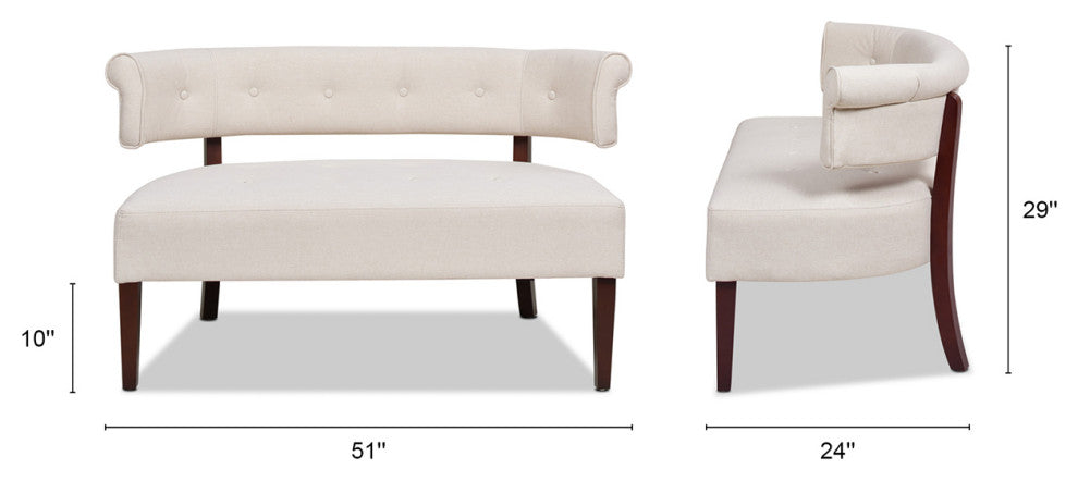 Jared Roll Arm Tufted Bench Settee, Sky Neutral Beige Polyester