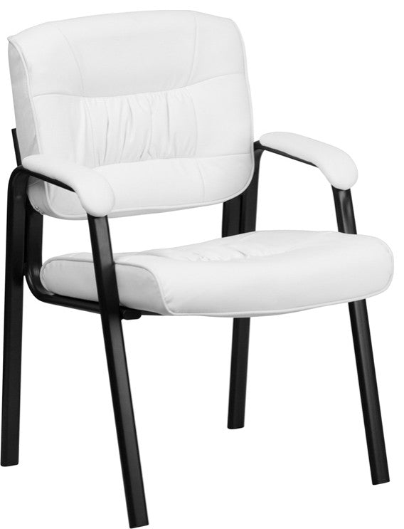 White Leather Executive Side Reception Chair With Black Frame Finish