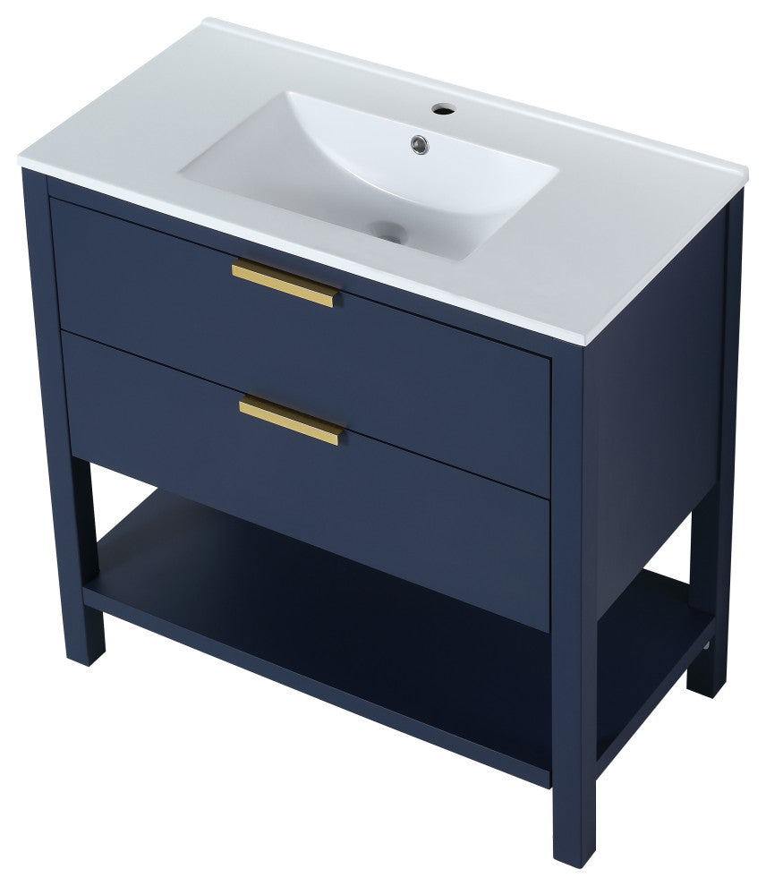 BNK 36" Freestanding Bathroom Vanity With 2 Soft-Close Drawers, 1 Shelf, 36"x18"