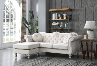 Hollywood Velvet Tufted sofa With Reversible Chaise, Ivory
