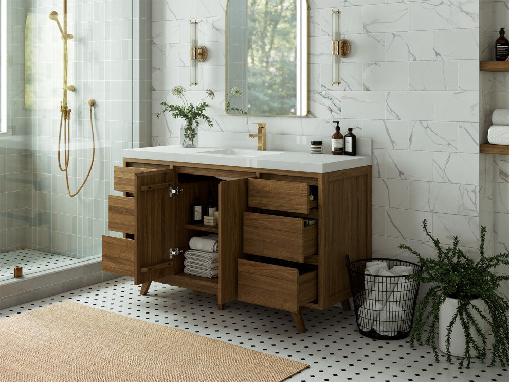 Madison  Teak 60 Single Bathroom Vanity Golden Teak 1.5" Empira White Quartz