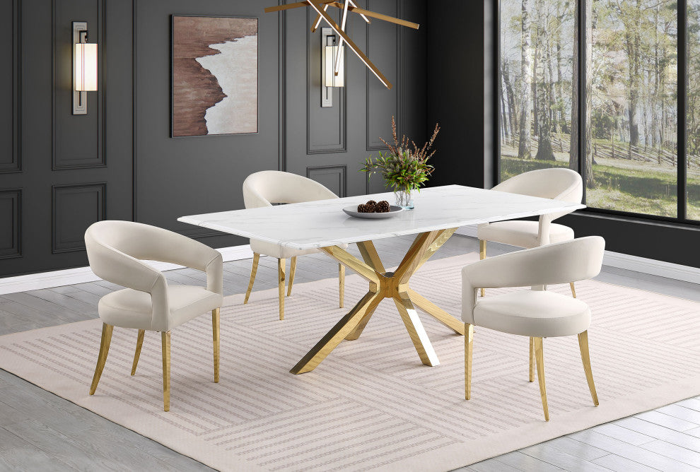 Venera Rectangular 79" Faux Marble Dining Table White