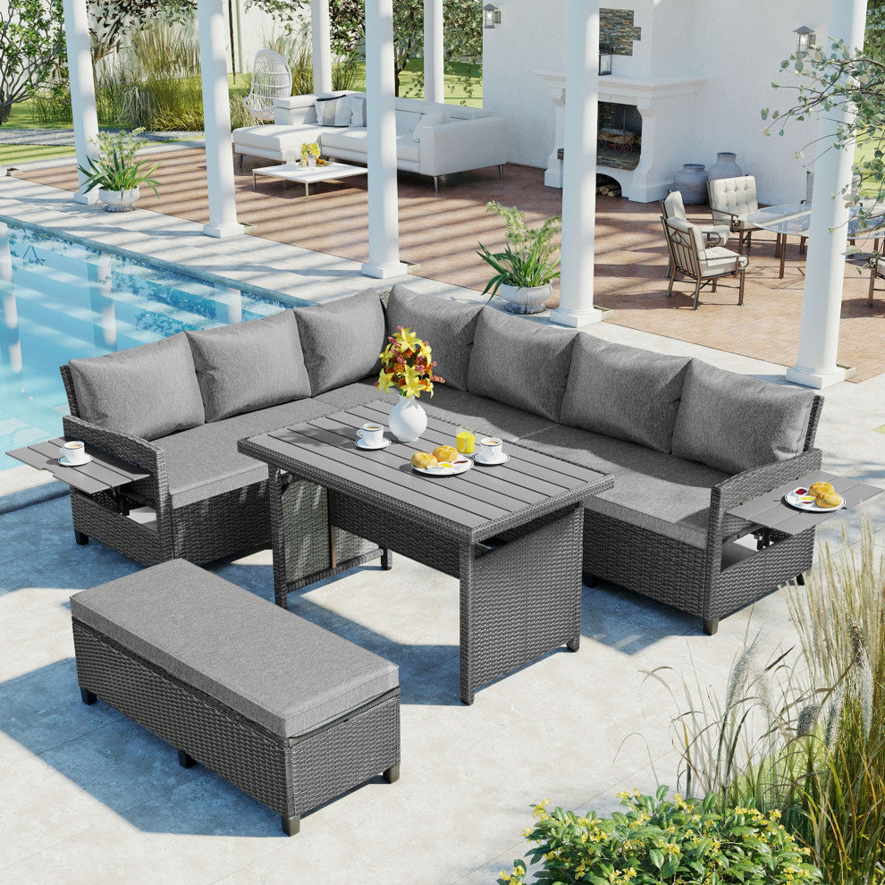 5-Piece Outdoor Wicker Patio Sofa Set, Grey
