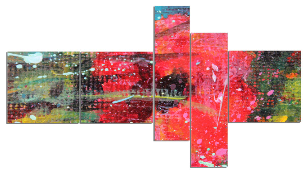 Red Poppy Acrylic Drawing, Extra Large Floral Wall Art, 60"x32", 5 panels