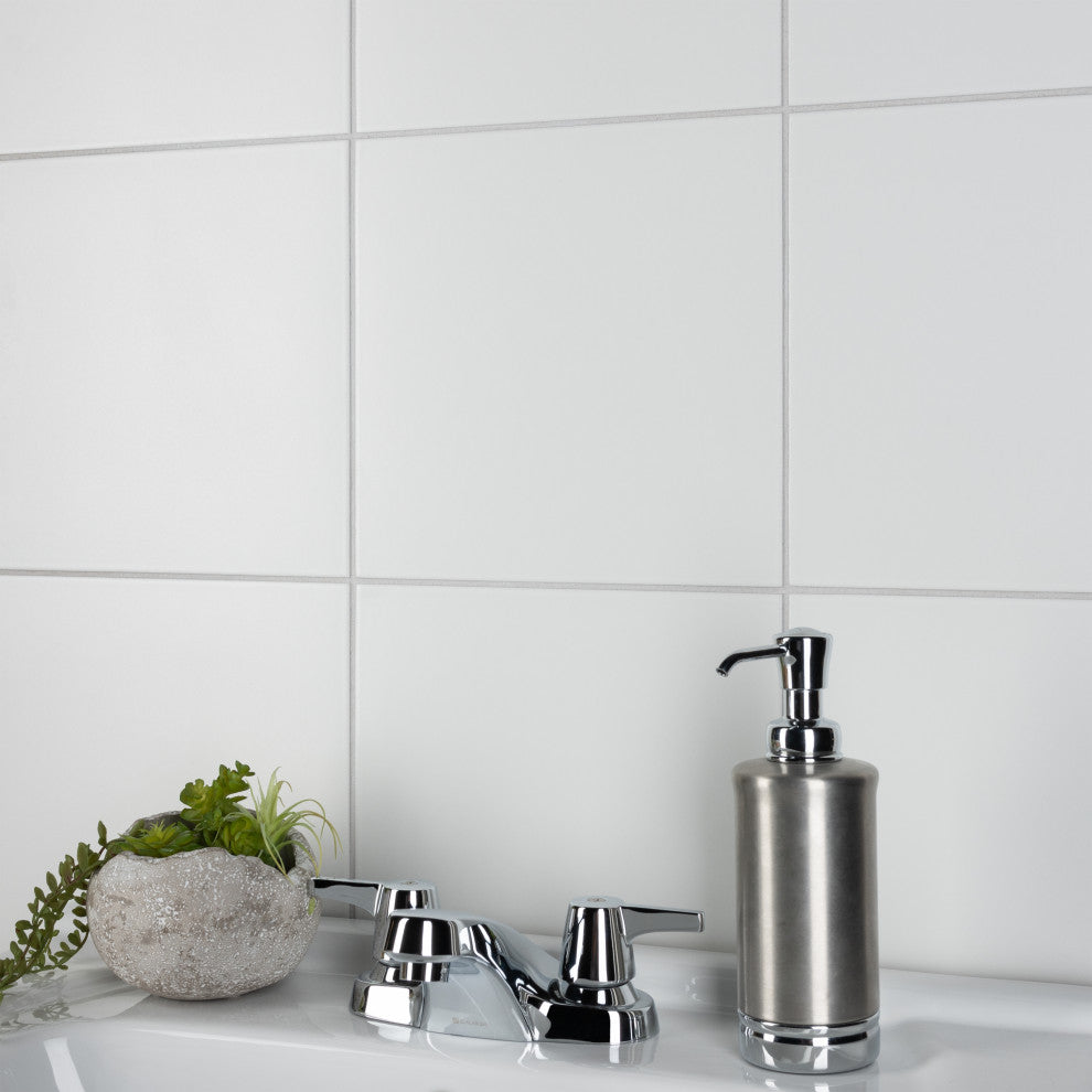 Textile Basic White Encaustic Porcelain Floor and Wall Tile, Plain