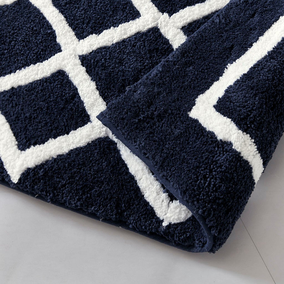 Madison Park Reversible High Pile Tufted Bath Rug, Navy Blue, 21"x34" Standard