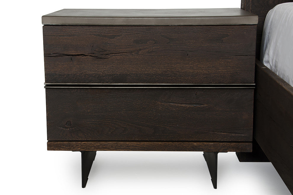 HomeRoots 20" Dark Aged Oak Wood and Metal Nightstand