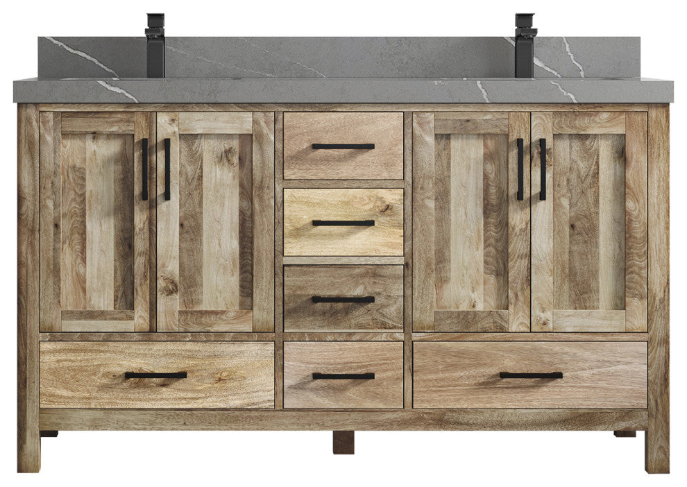 Malibu Mango 60 Double Sink Bathroom Vanity in Natural 2" Piatra Gray
