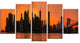 Silhouettes of Manhattan Panorama, Orange, Canvas Print, 60"x32", 5 Panels