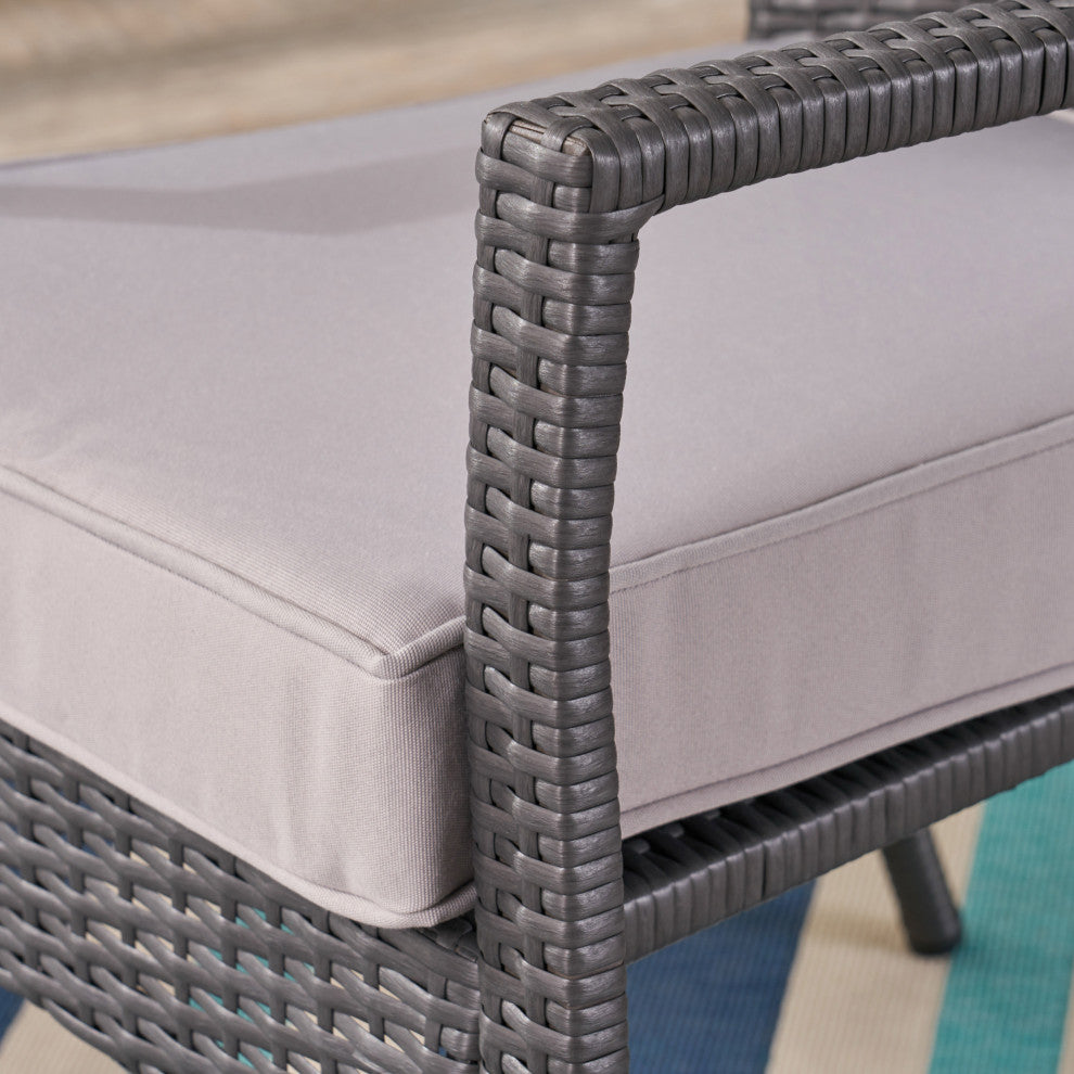 GDF Studio Bryson Outdoor Wicker 4 Seater Chat Set, Gray With Silver Cushions