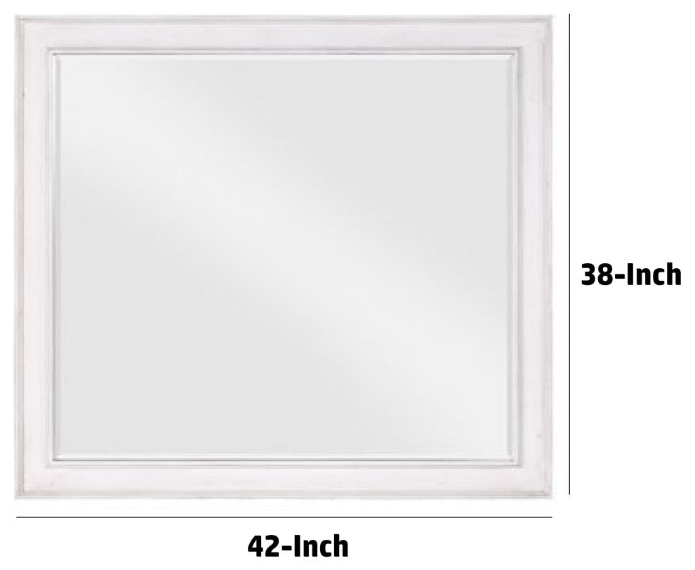 Benzara BM275060 42" Wall Mirror, Molded Sleek Wood Frame, White