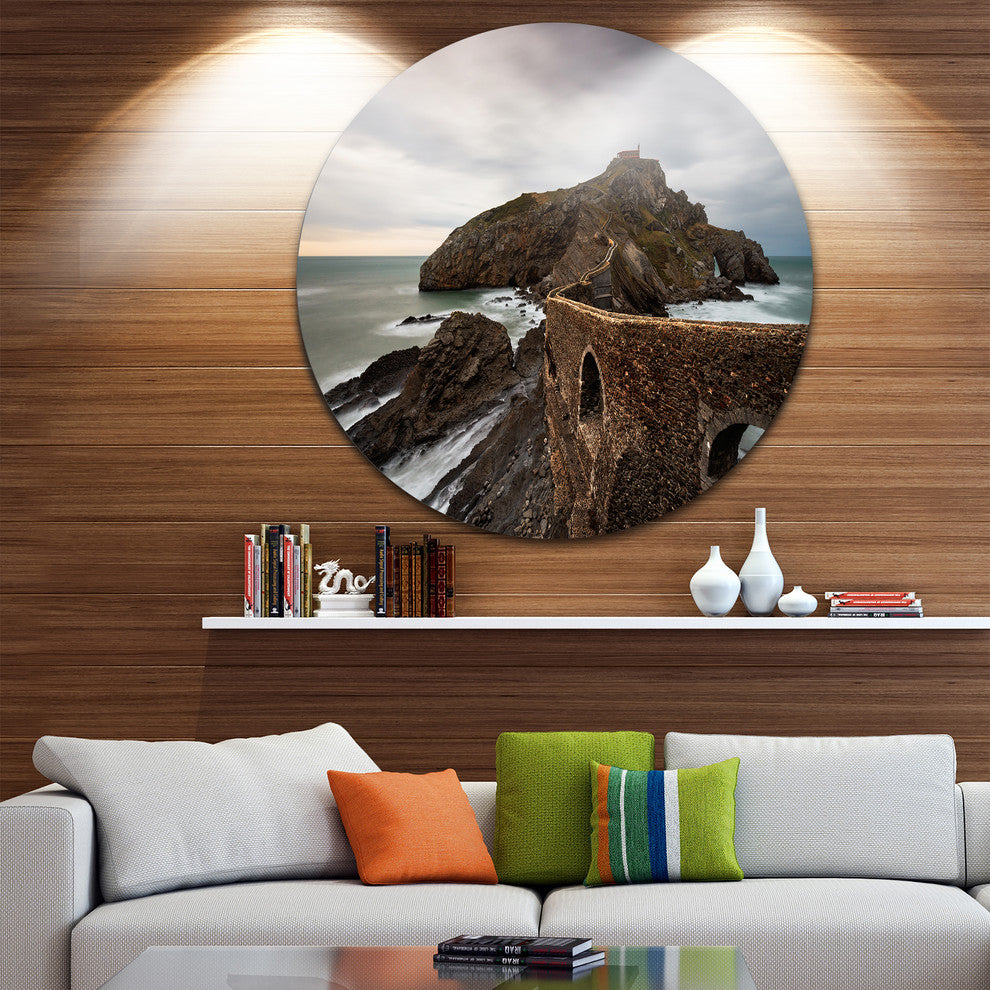 Cape And Chapel In Spanish Beach, Seashore Disc Metal Wall Art, 36"