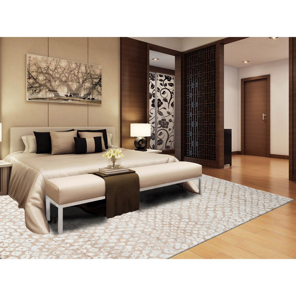 Almond Brown Cropped Thin Hand Knotted Natural Wool Oriental Rug, 9'x11'11"