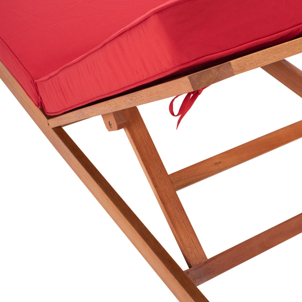 Safavieh Solano Sunlounger, Natural Wood/Red