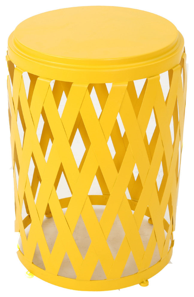GDF Studio Pecola Indoor Lattice Iron Side Table, Matte Yellow, 14"
