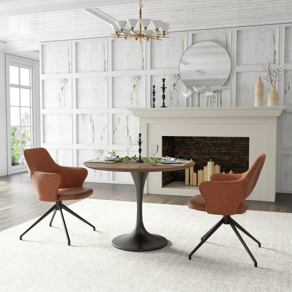 Astrid Round Table With Walnut Veneer Top and Matte Black Base