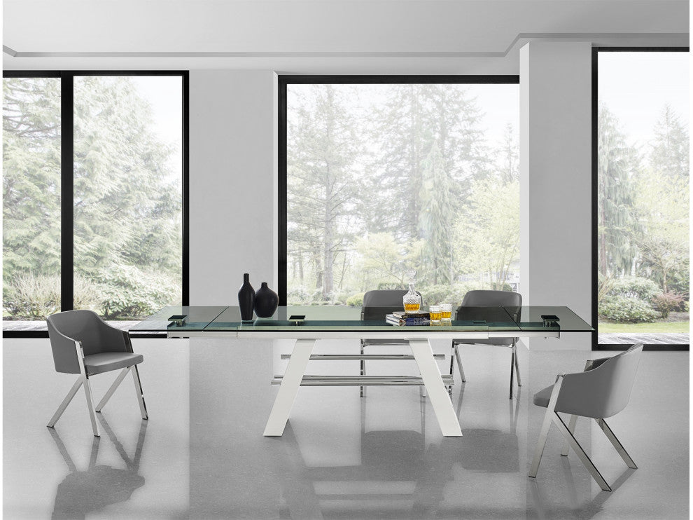 Acorn Arm Dining Chair in White Pu Leather, Gray