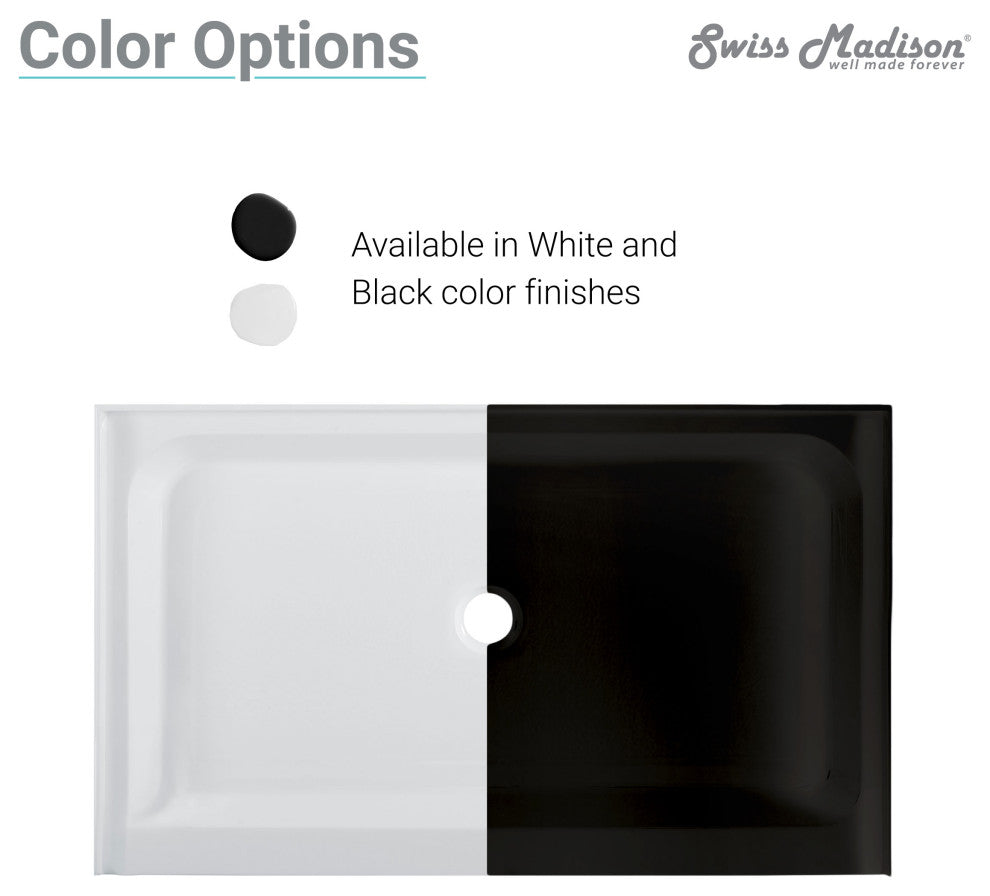 Voltaire 60"x34" Acrylic White, Single-Threshold, Shower Base, Left Side Drain