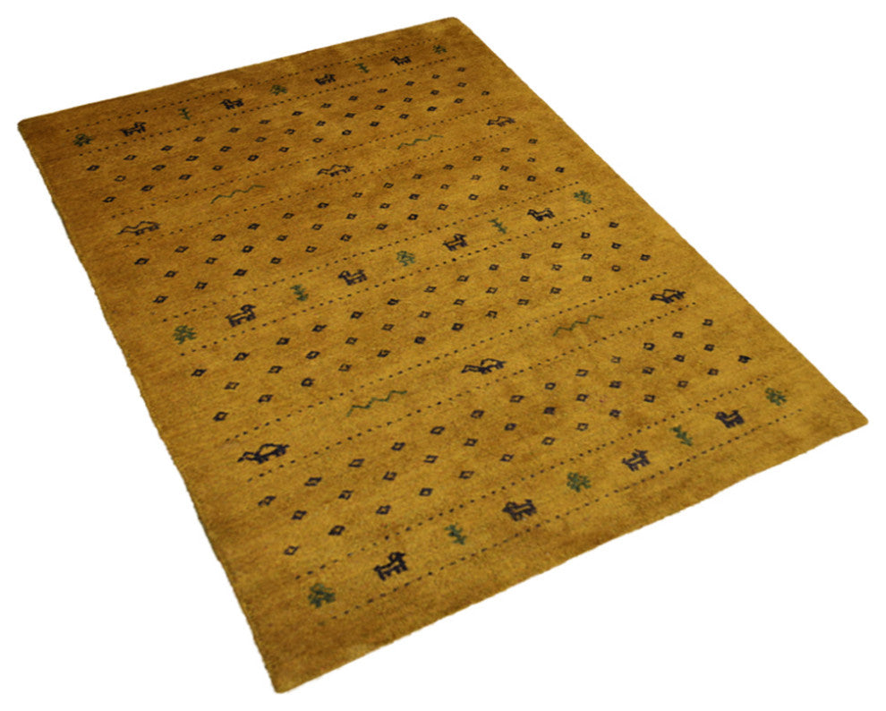 HAND KNOTTED LOOM SILK ECO-FRIENDLY AREA RUGS -5'x8',Rectangle,Gold,Contemporary