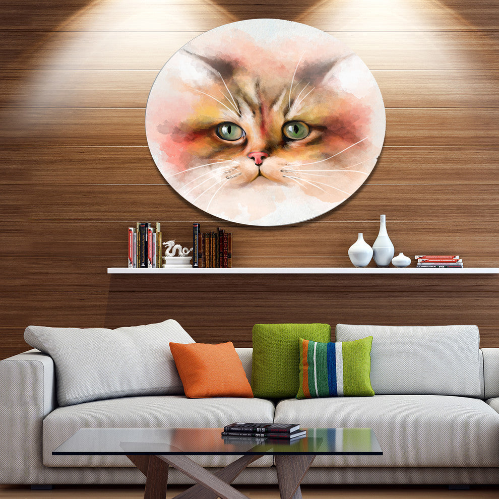 Attractive Brown Cat Watercolor, Animal Large Disc Metal Wall Art, 23"