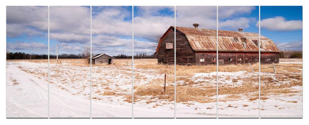 Farm Field Barn Ranch, Landscape Canvas Art Print, 83"x32", 7 Panels