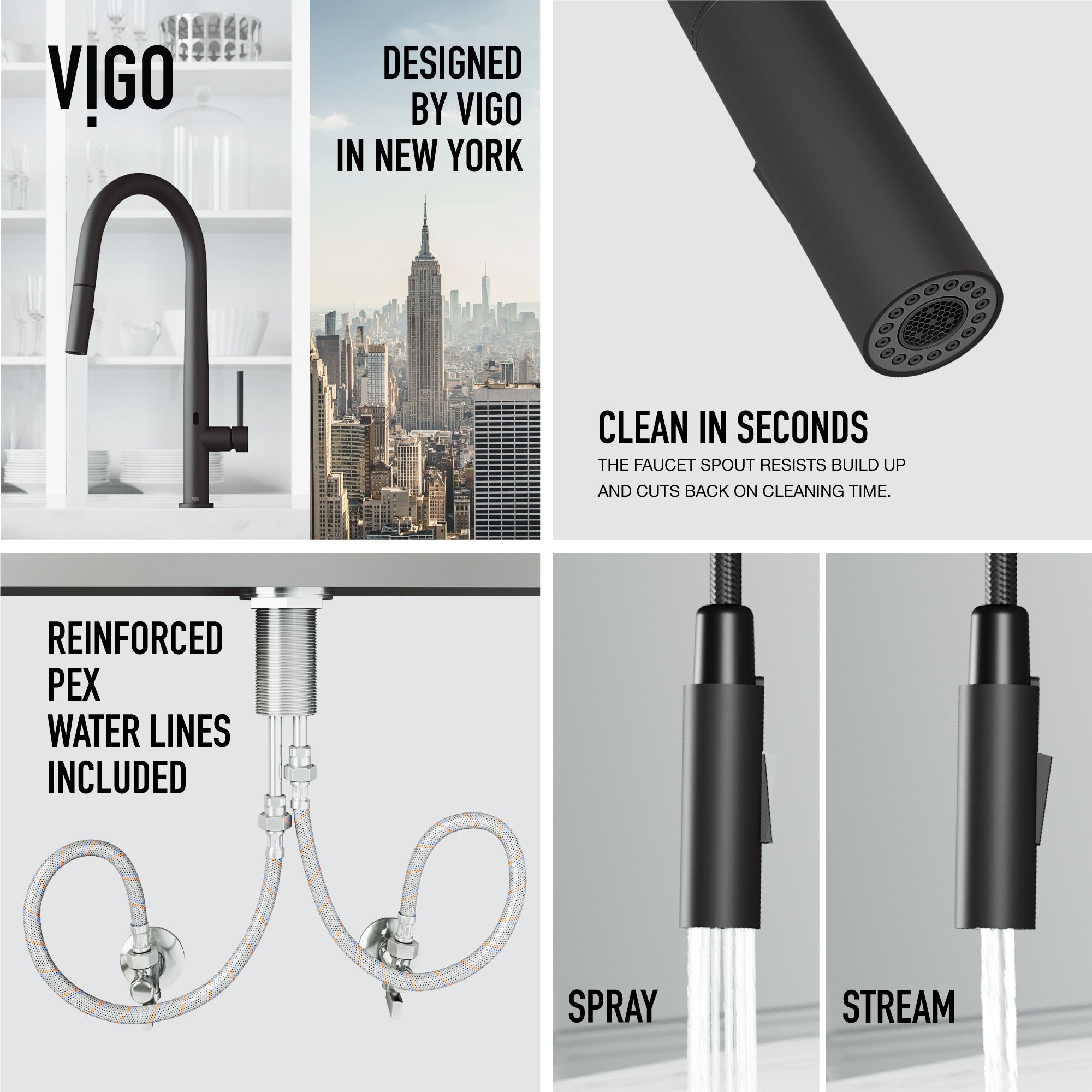 VIGO Greenwich 18" H Single Handle Pull-Down Sprayer Kitchen Faucet, Matte Black, Touchless, Without Extras