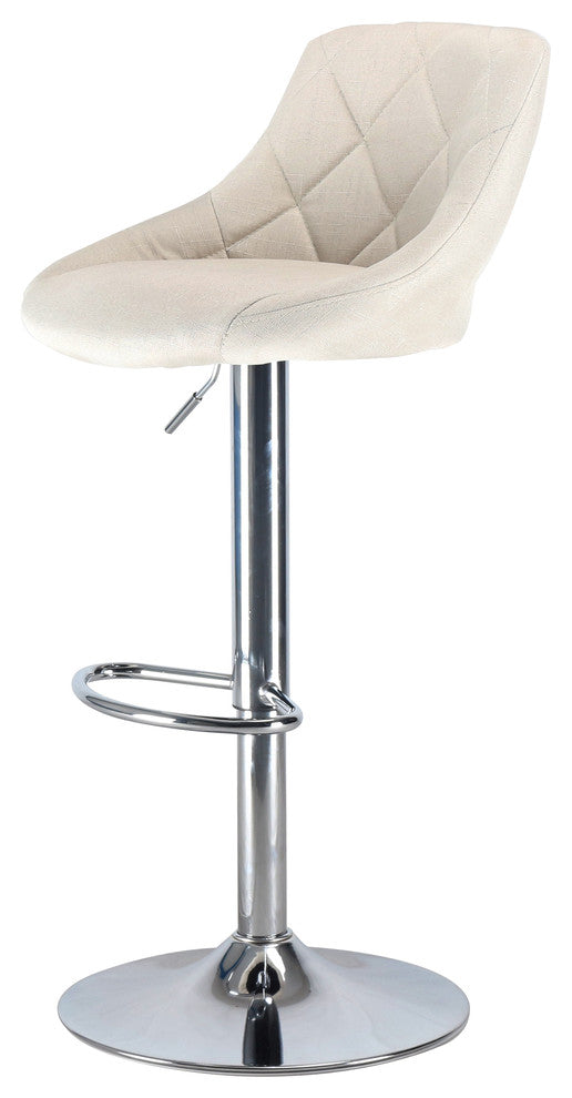 Darien Industrial  High Back Upholstered Bar Stool in Chrome and White