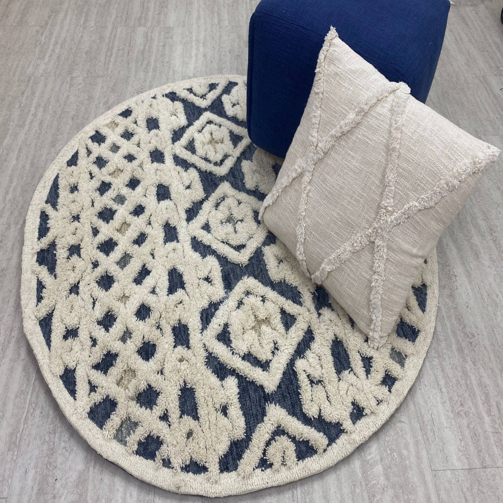 Diverse Modern Geometric Hand-Tufted Round Rug, 6'' Round