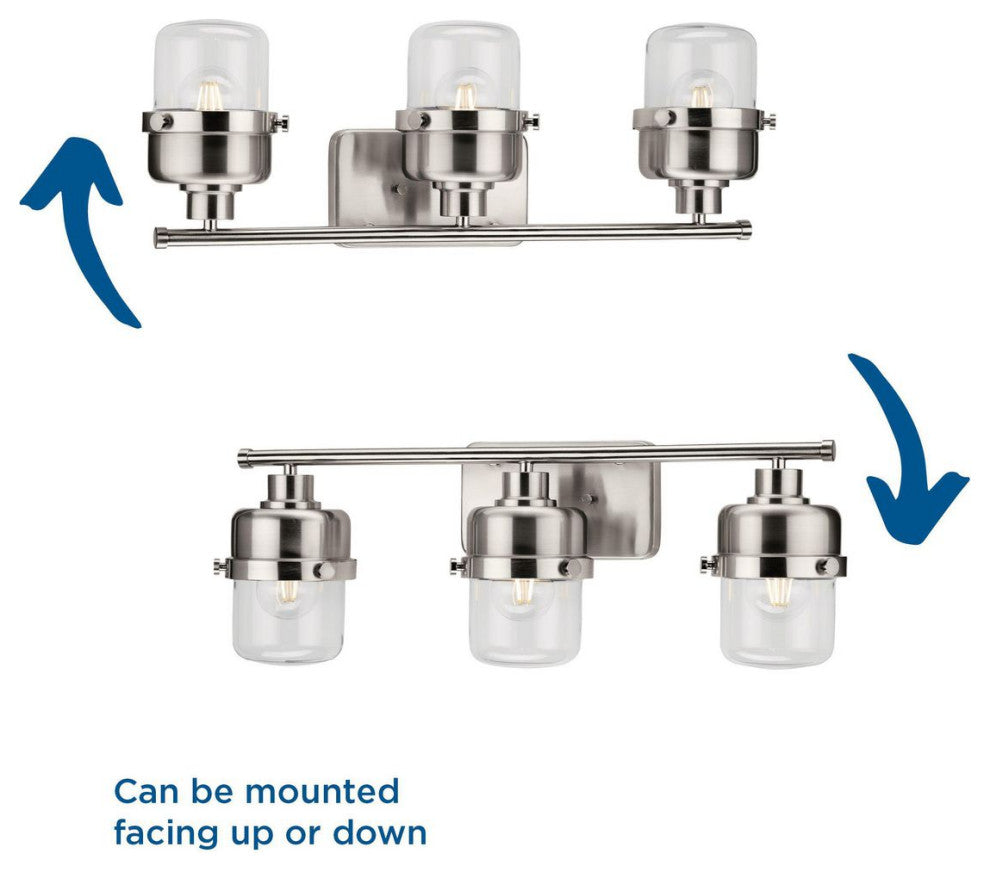 Beckner Collection 3-Light Brushed Nickel Clear Glass Bath Light