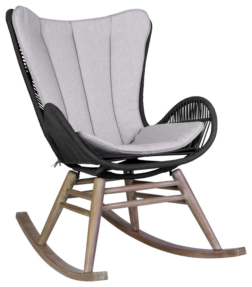 Fanny Outdoor Patio Rocking Chair, Dark Eucalyptus Wood And Truffle Rope, Light Eucalyptus