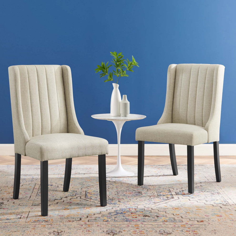 Side Dining Chair, Set of 2, Fabric, Beige, Cafe Bistro Restaurant Hospitality