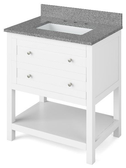 Astoria Transitional 30" White Vanity, Steel Grey Cultured Marble Vanity Top