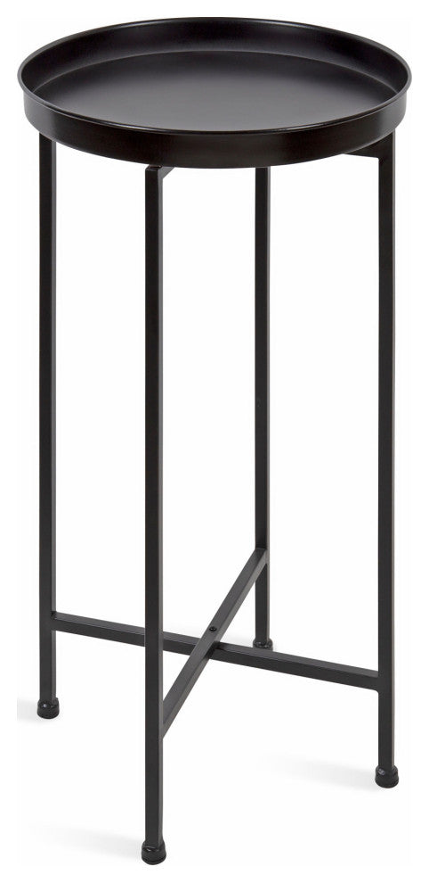 Celia Round Metal Foldable Tray Accent Table, Black 14x14x25.75