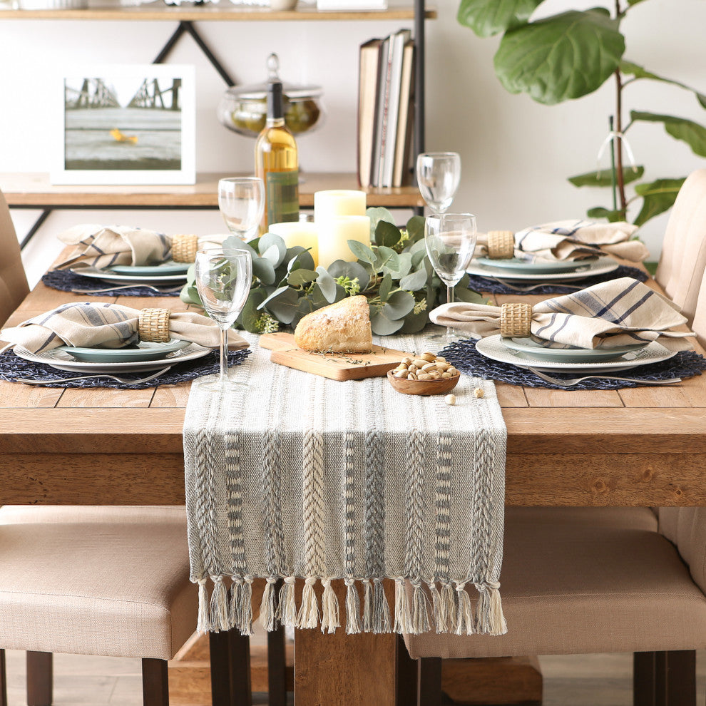 Cool Gray Braided Stripe Table Runner 15x108