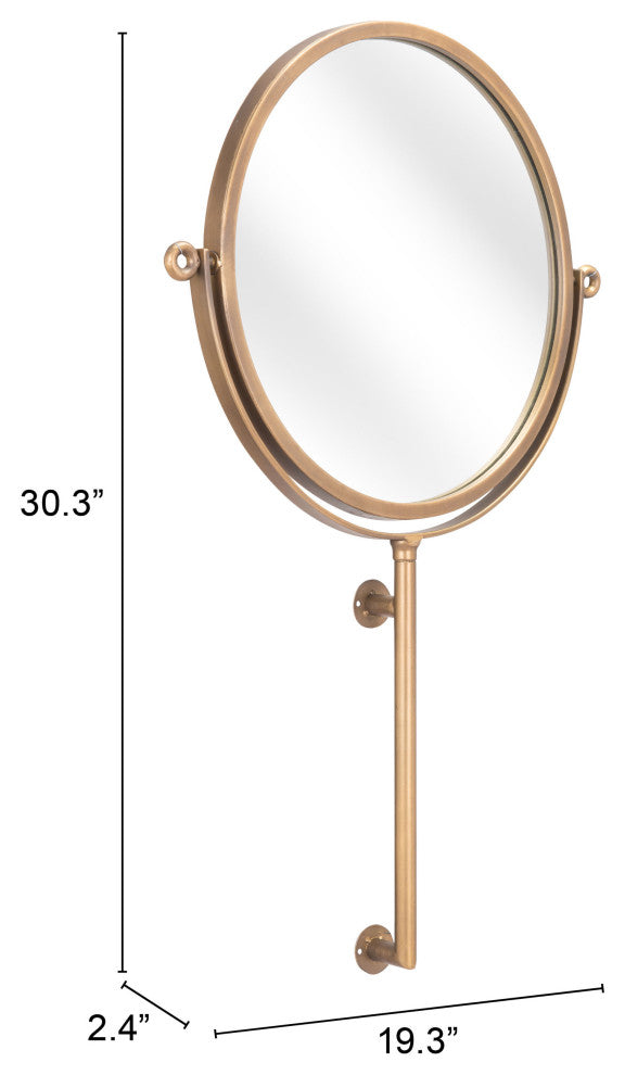 Frame Wall Mirror, Round, Glass, Steel Metal, Gold, Bedroom Living