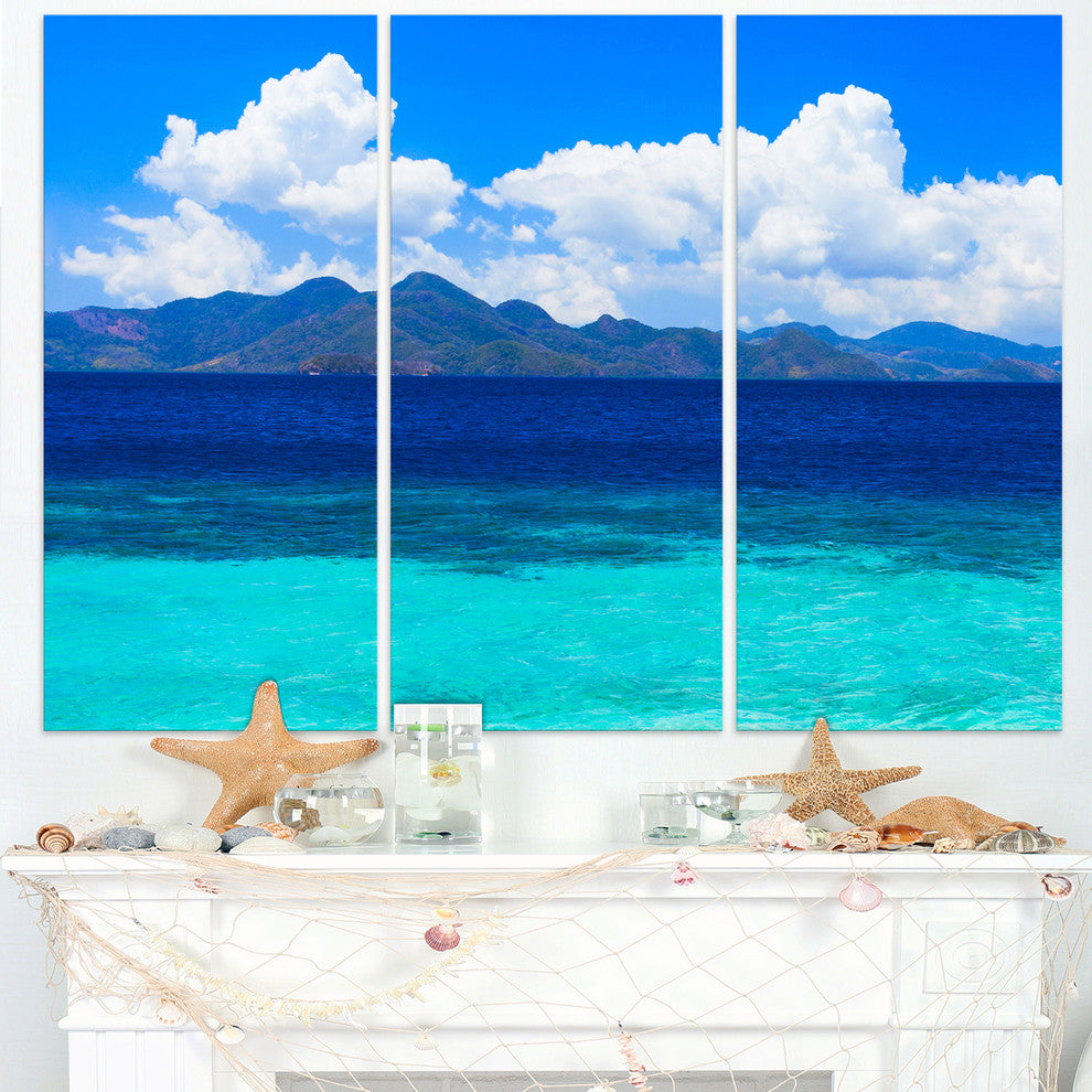 "Beauty Blue Beach" Canvas Wall Art, 3 Panels, 36"x28"