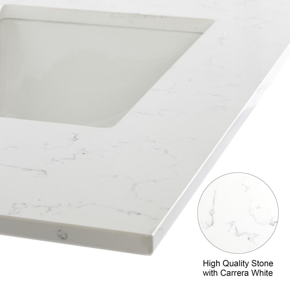 Solid Wood Bathroom Vanity with Quartz Top and cUPC Certified Sink, White, 36 Inch