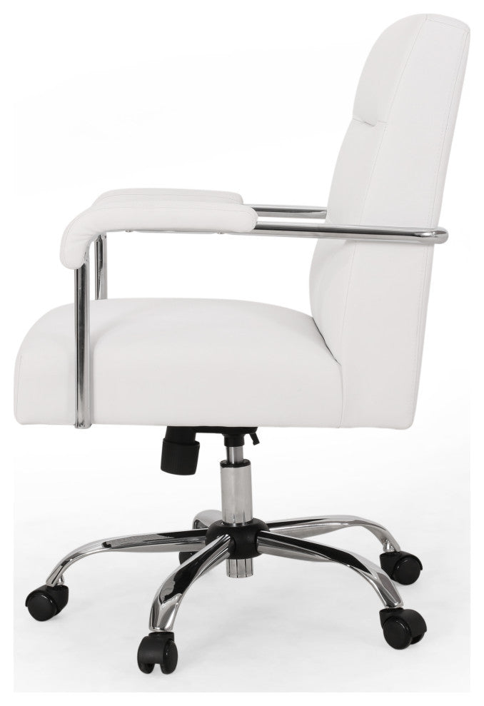 Rene Channel Stitched Swivel Office Lift Chair, White, Chrome