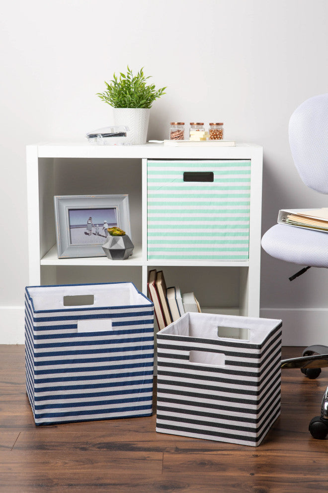 Polyester Cube Pinstripe Aqua Square 13"x13"x13"