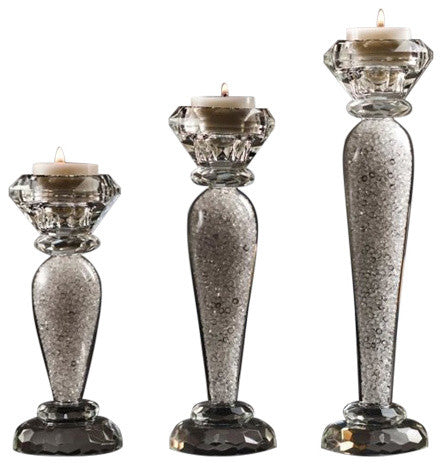 Premium 6"  7" & 9" Crystal Candlestick (3-Piece Set)  Radiant Gems Inside Stem