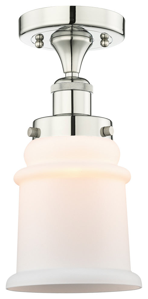 Canton-1 Light 6" Semi-Flush Mount-Polished Nickel, Matte White Glass Shade