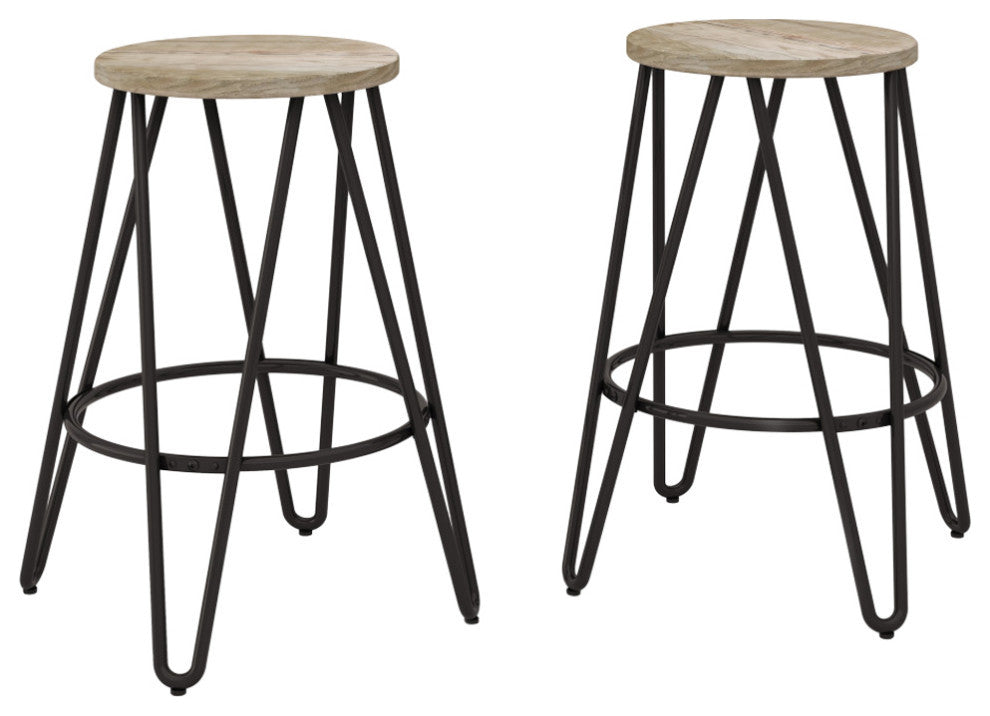 Simeon 24 inch Metal Counter Height Stool with Wood Seat